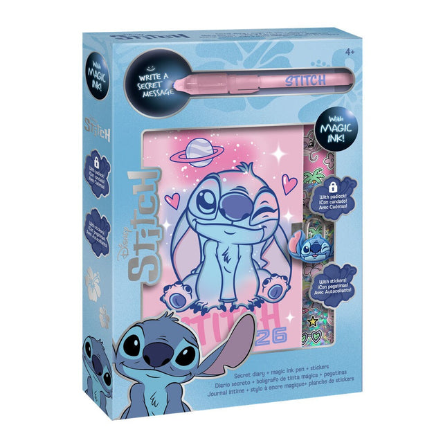 DIARIO SECRETO + BOLIGRAFO DE TINTA MAGICA + PEGATINAS DISNEY STITCH