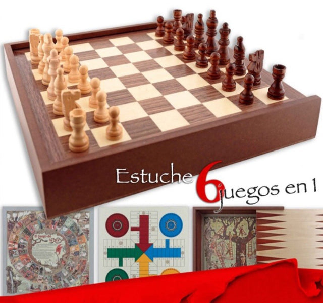 6 JUEGOS EN 1: PARCHIS, OCA, AJEDREZ, ESCALERA, DAMAS y BACKGAMON