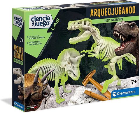 ARQUEOJUGANDO 2 EN 1 T-REX Y TRICERATOPS FLUORESCENTE