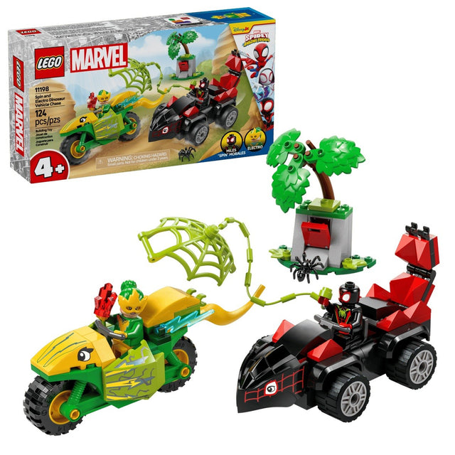 LEGO MARVEL - SPIN Y ELECTRO DUELO DE VEHICULOS DINOSAURIO