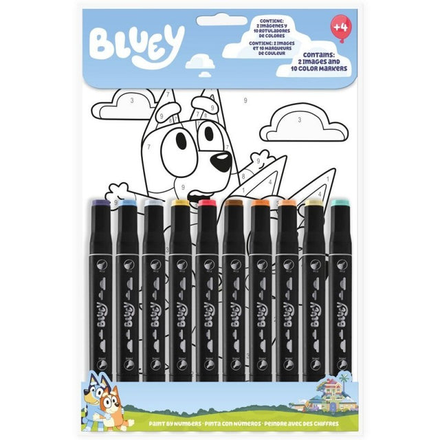 SET COLOREA CON NUMEROS BLUEY 10 ROTULADORES DE ALCOHOL